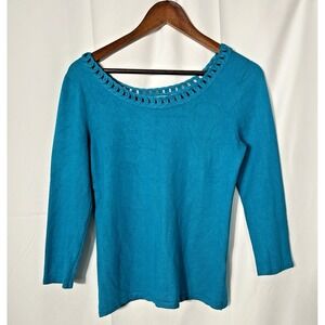 Vintage Roz & Ali Turquoise Sweater Knit Top Size S 90s Boho Fairy Artsy Phoebe‎